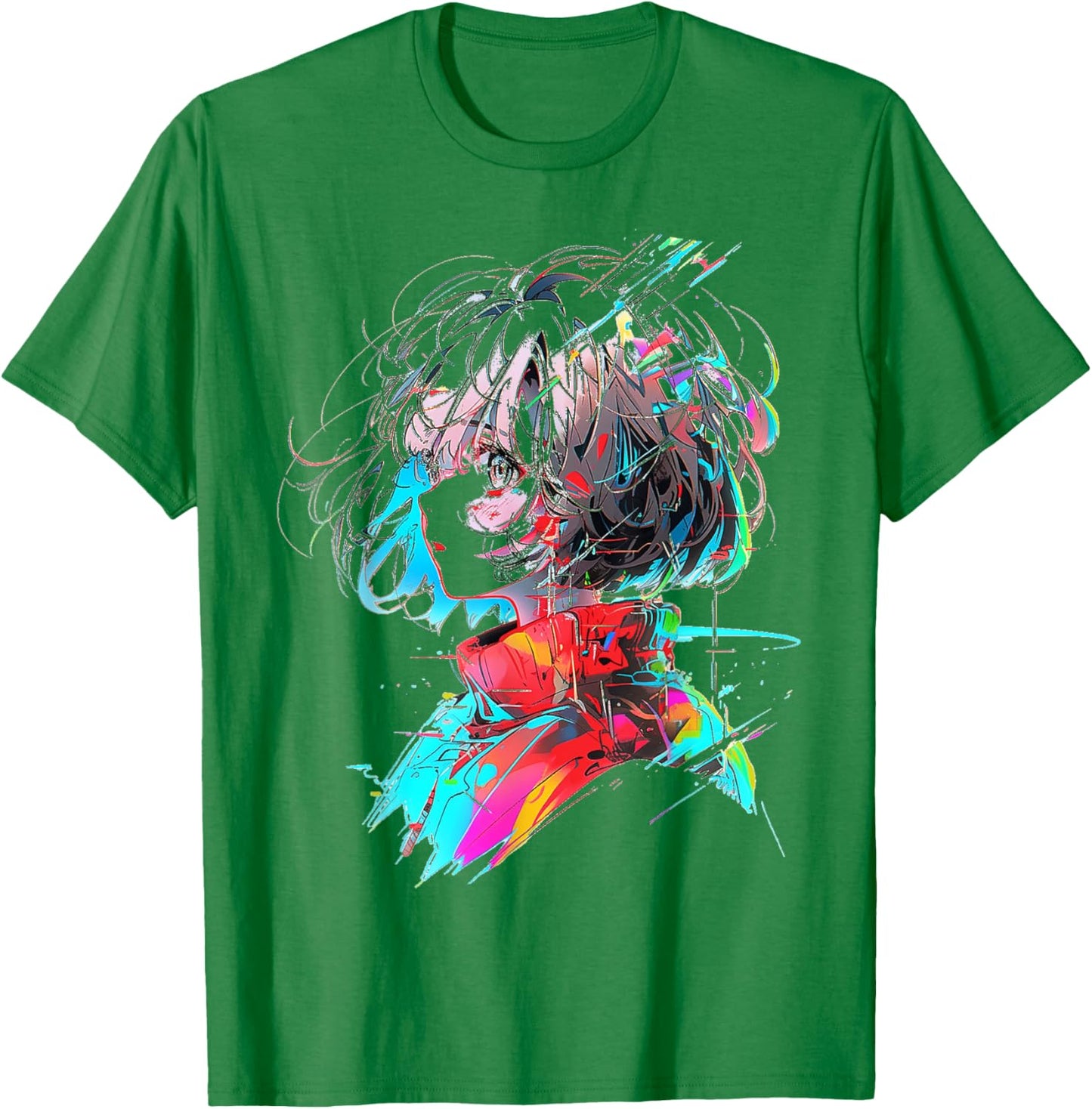 Anime Women Art Colorful Human Abstract Graphic Anime T-Shirt - T-Shirt | Irish Green