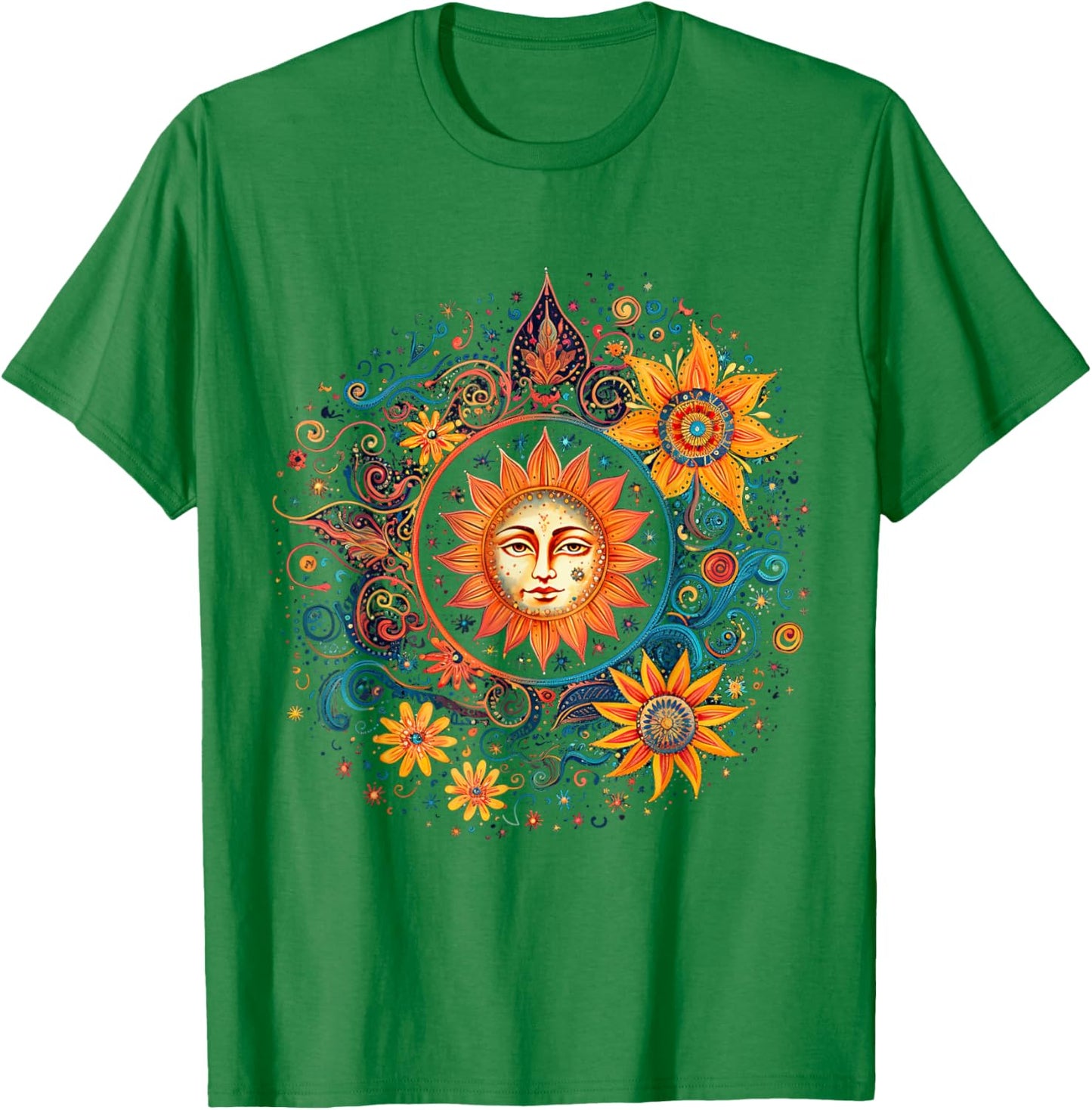 Mystic Sun and Moon Woman Mystical Flowers Aesthetic T-Shirt - T-Shirt | Irish Green