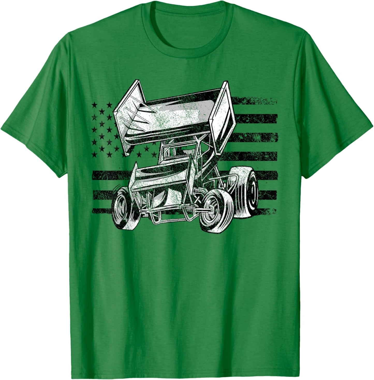 Sprint Car Racing USA Flag T-Shirt - T-Shirt | Irish Green