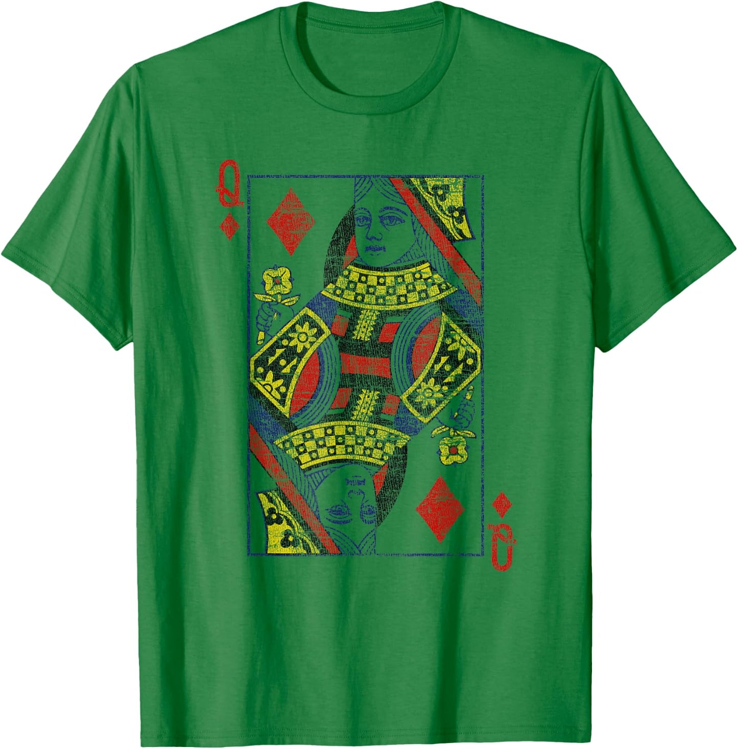 Queen of Diamonds Shirt Card Costume Poker Distressed T-Shirt - T-Shirt | Irish Green