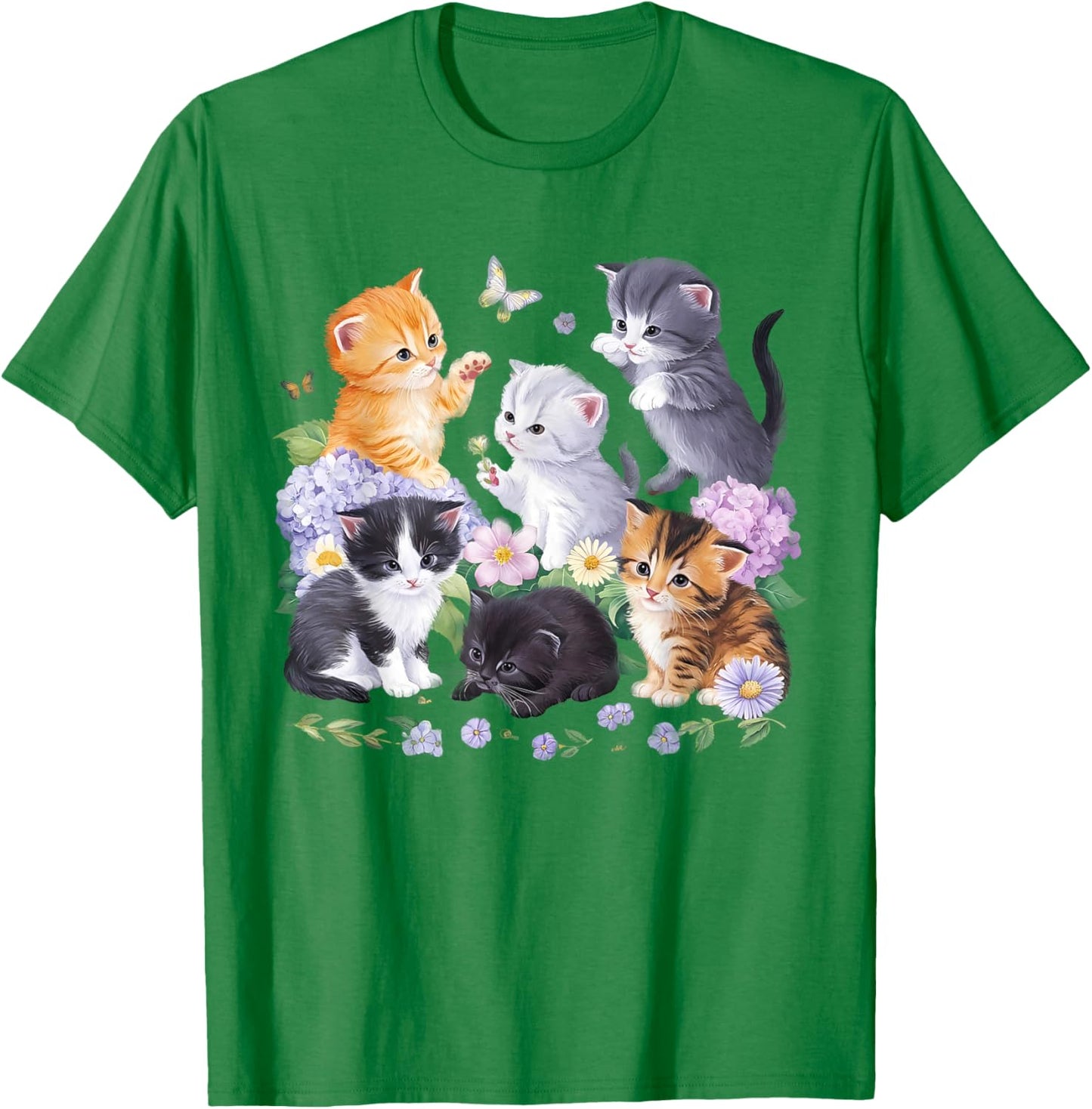 Cute Cat With Flowers For Cat Lovers Girl Women T-Shirt - T-Shirt | Irish Green