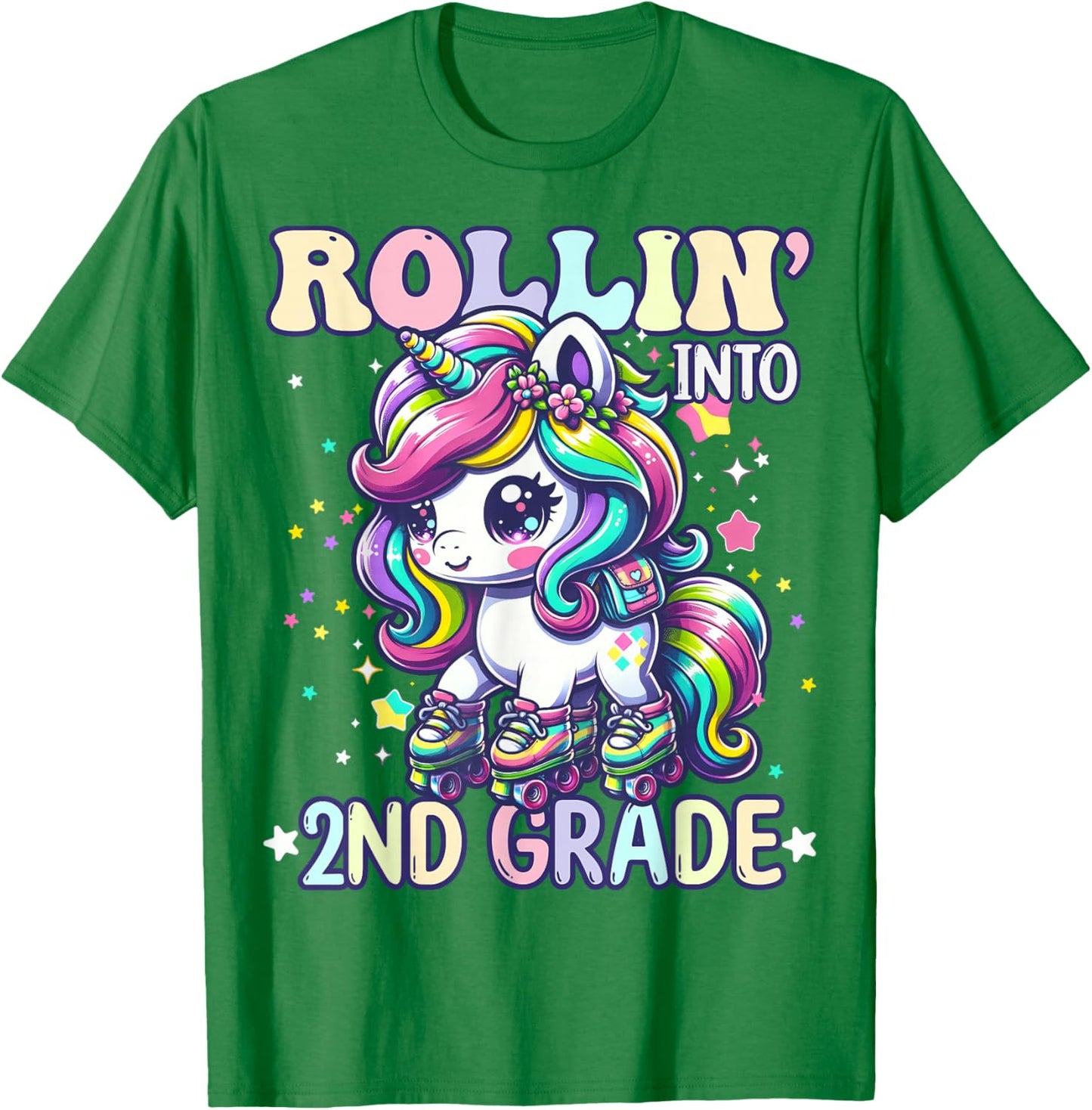 2nd Grade Back To School First Day Girl Rollin Unicorn T-Shirt - T-Shirt | Irish Green