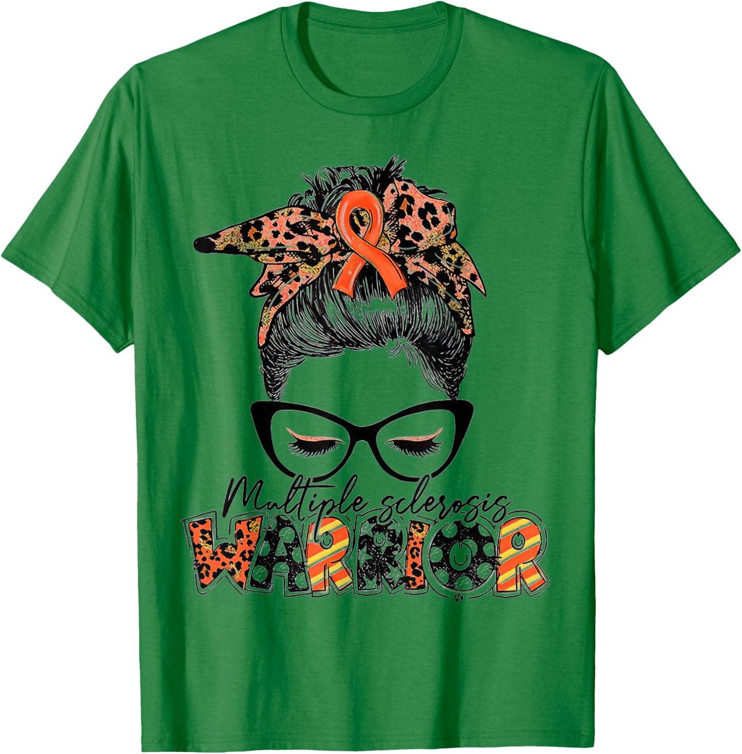 Messy Bun Leopard Multiple Sclerosis Awareness Mom T-Shirt - T-Shirt | Irish Green