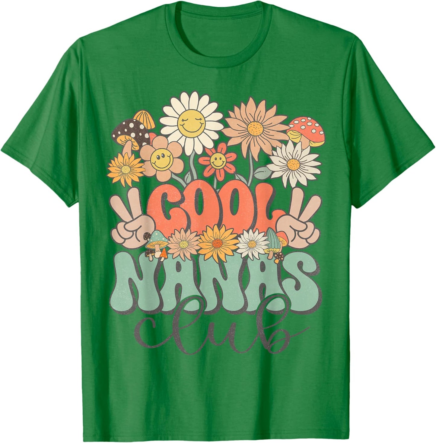 Matching Family Cool Nanas Club Groovy Retro Floral Nana T-Shirt - T-Shirt | Irish Green