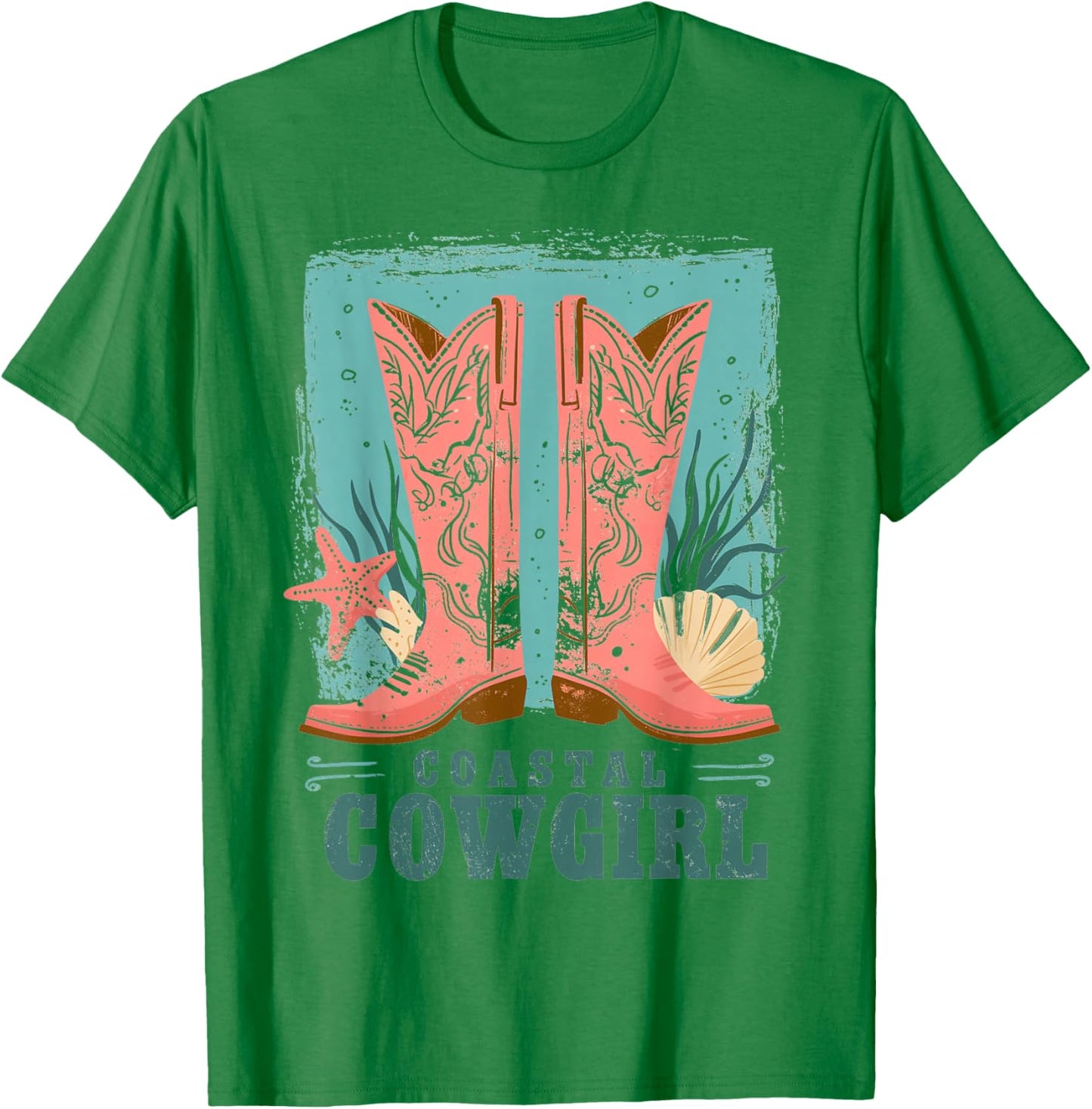 Coastal Cowgirl | Western Country Beach Surfer Girl Cowboy T-Shirt - T-Shirt | Irish Green