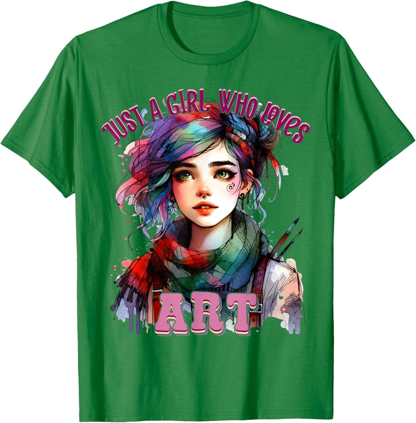 Just A Girl Who Loves Art Colorful Artist Girl Creative T-Shirt - T-Shirt | Irish Green