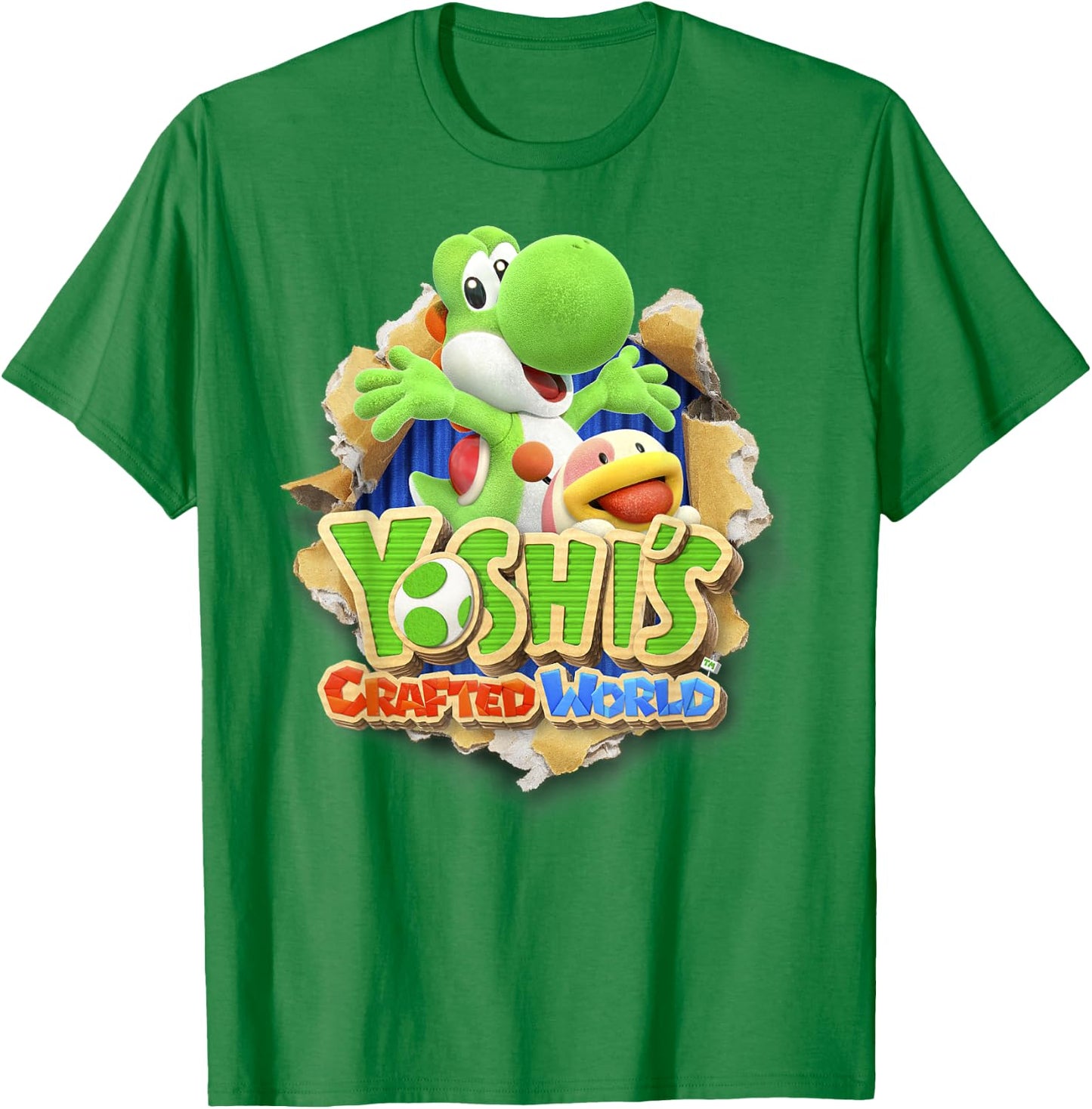 Yoshi's Crafted World Poochy Burst Game Logo Graphic T-Shirt - T-Shirt | Irish Green