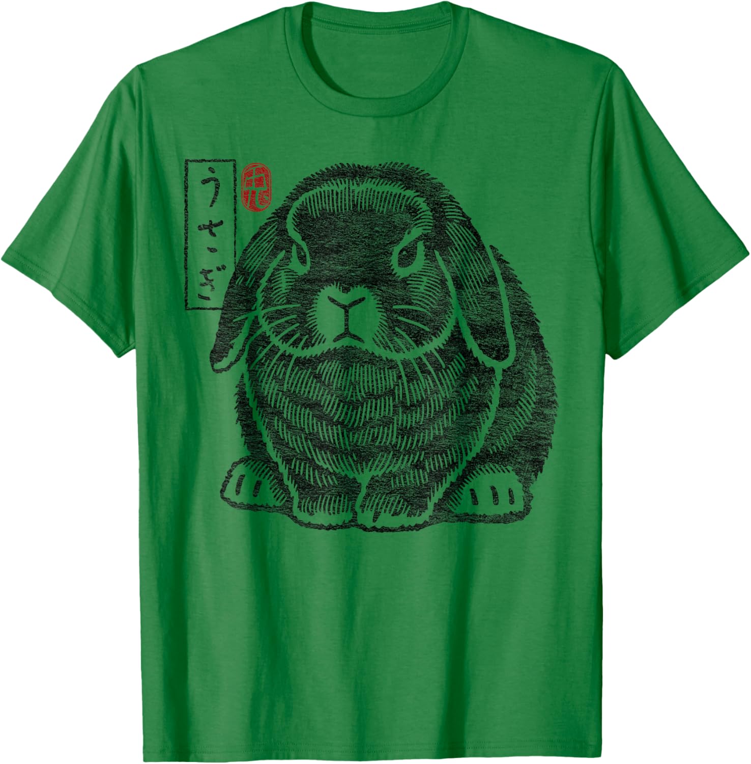 Grumpy Holland Lop Rabbit Kanji Japanese Traditional Art T-Shirt - T-Shirt | Irish Green