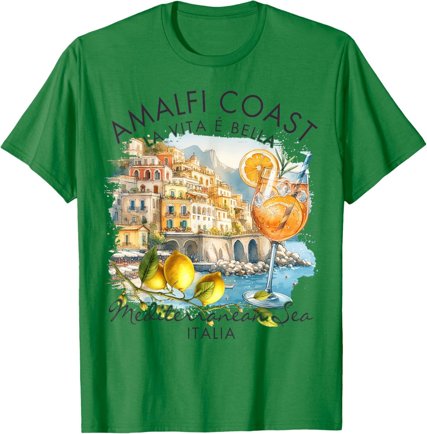 Amalfi Coast Italy Travel Trip Vacation Mediterranean Sea T-Shirt - T-Shirt | Irish Green