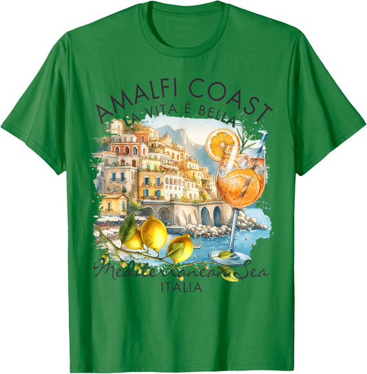 Amalfi Coast Italy Travel Trip Vacation Mediterranean Sea T-Shirt - T-Shirt | Irish Green