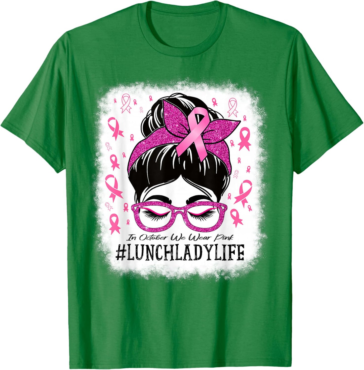 Lunch Lady In October We Wear Pink Breast Cancer Awareness T-Shirt - T-Shirt | Irish Green
