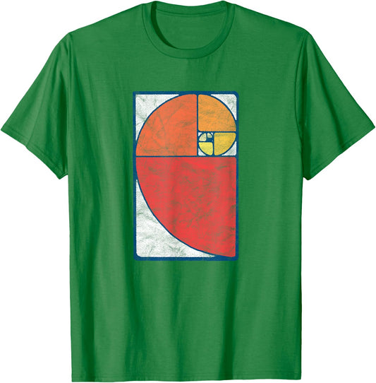 Vintage Fibonacci Sequence Golden Ratio Spiral Distressed T-Shirt - T-Shirt | Irish Green