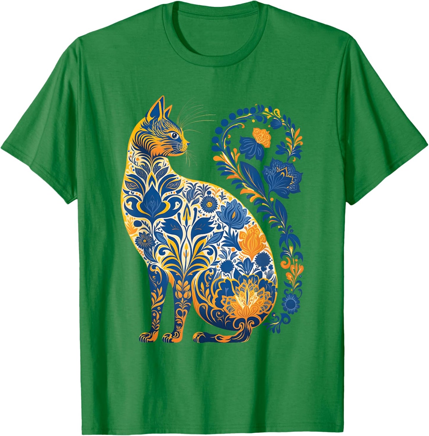 Ukraine Cat Floral Retro Ukrainian Flag & Vyshyvanka Style T-Shirt - T-Shirt | Irish Green
