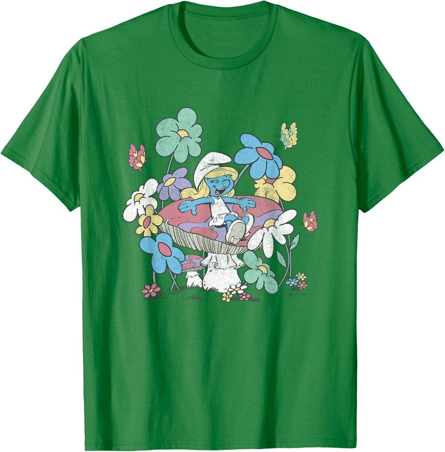 The Smurfs Smurfette Having Fun In Nature Distressed T-Shirt - T-Shirt | Irish Green