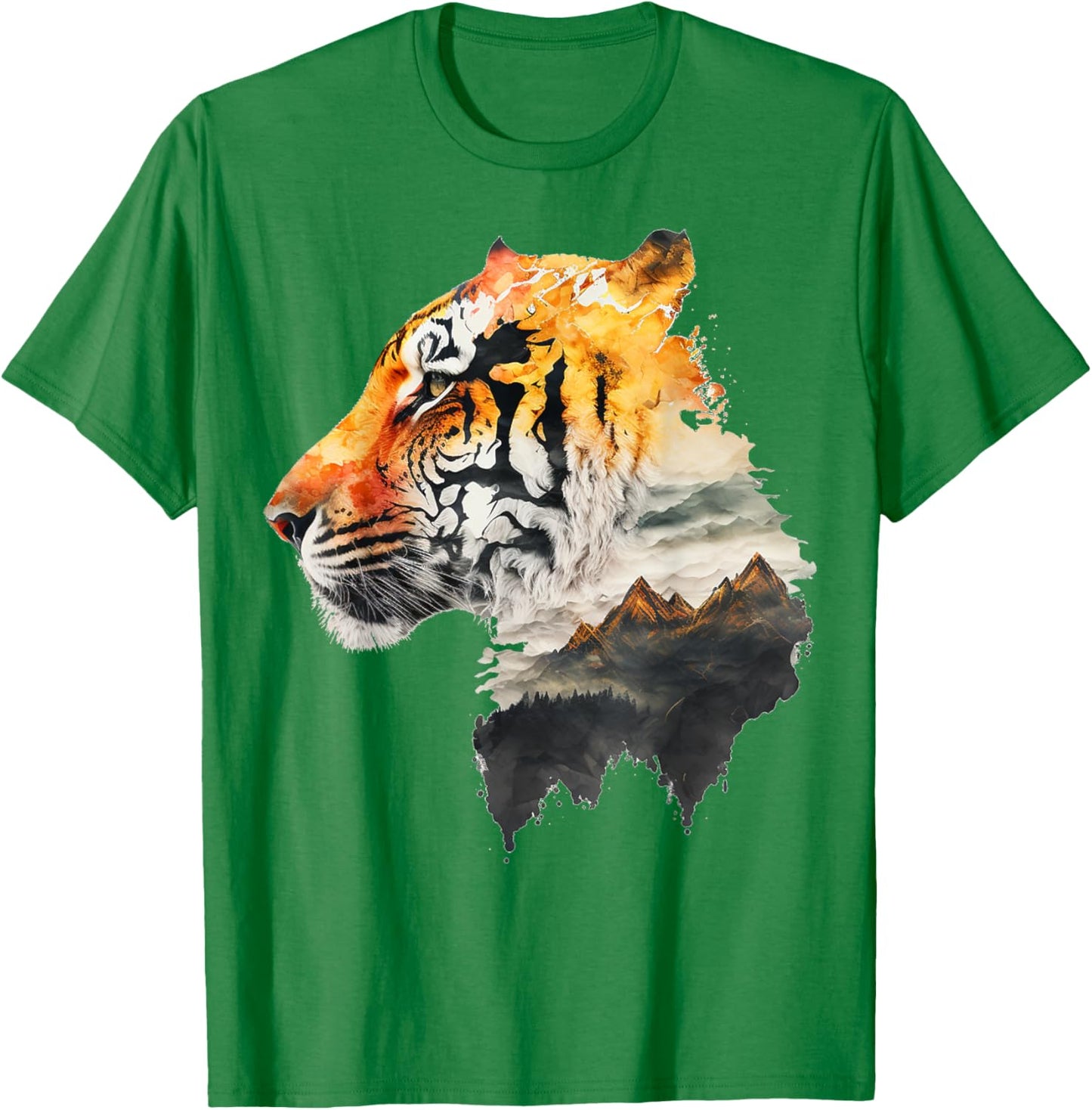 Tiger Mountains Landscape Animal Print Art Tiger T-Shirt - T-Shirt | Irish Green