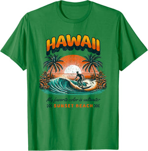 Surf rétro à Hawaï au coucher du soleil T-Shirt - T-Shirt | Irish Green