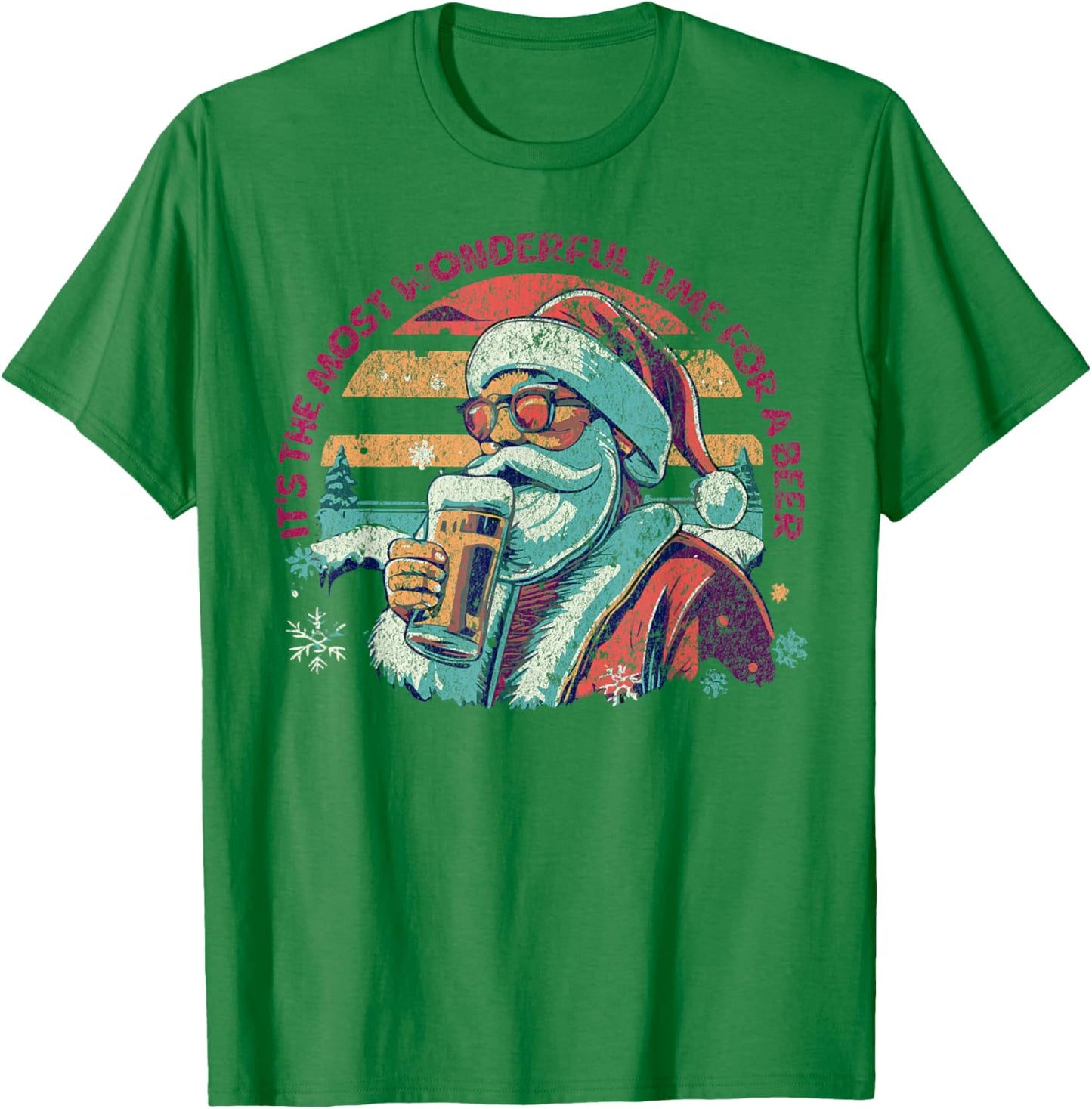 IT'S THE MOST WONDERFUL TIME FOR A BEER Santa Christmas T-Shirt - T-Shirt | Irish Green