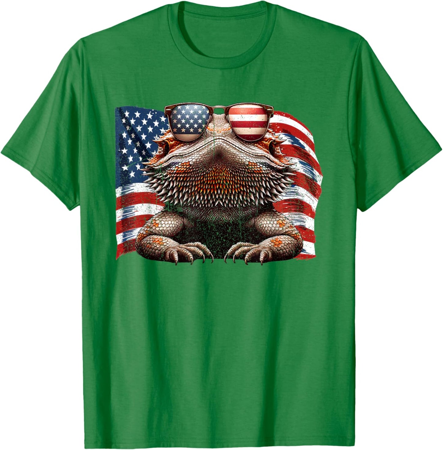 Vintage Bearded Dragon Reptiles Lovers USA Flag Sunglasses T-Shirt - T-Shirt | Irish Green