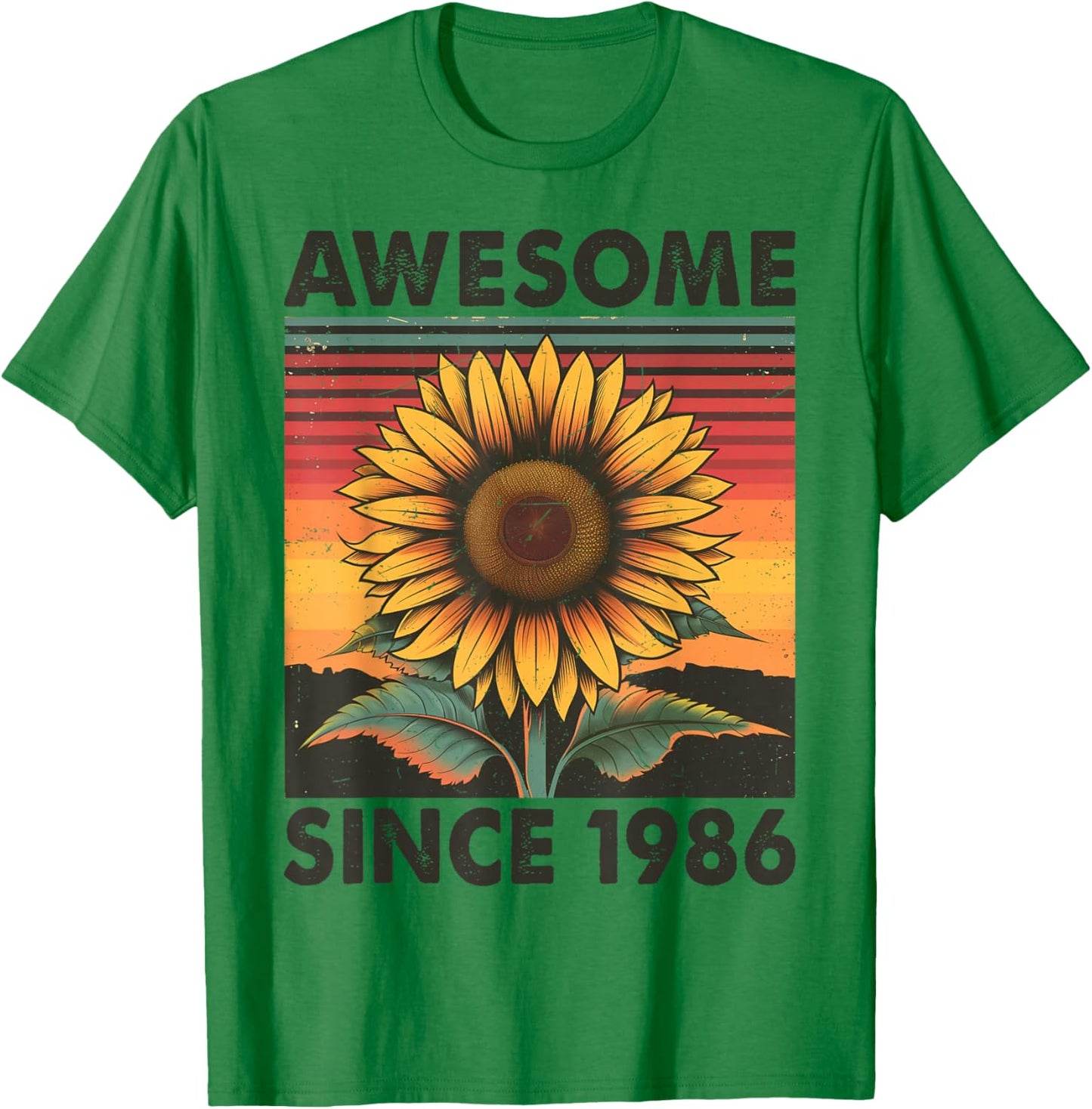 40 Years Old Gift Awesome Since 1986 Sunflower 40th Birthday T-Shirt - T-Shirt | Irish Green