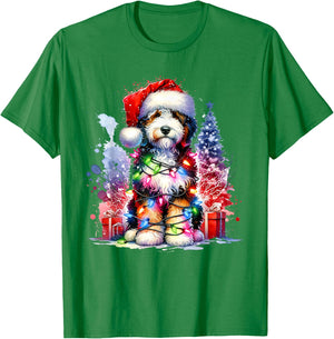 Festive Bernedoodle Dog Santa Hat Christmas Tree Lights Women Kids T-Shirt - T-Shirt | Irish Green
