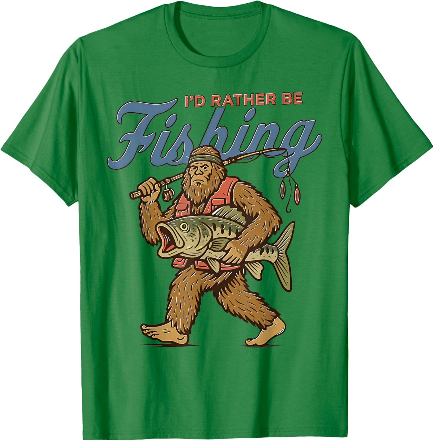 I'd Rather Be Fishing Bigfoot T-Shirt - T-Shirt | Irish Green