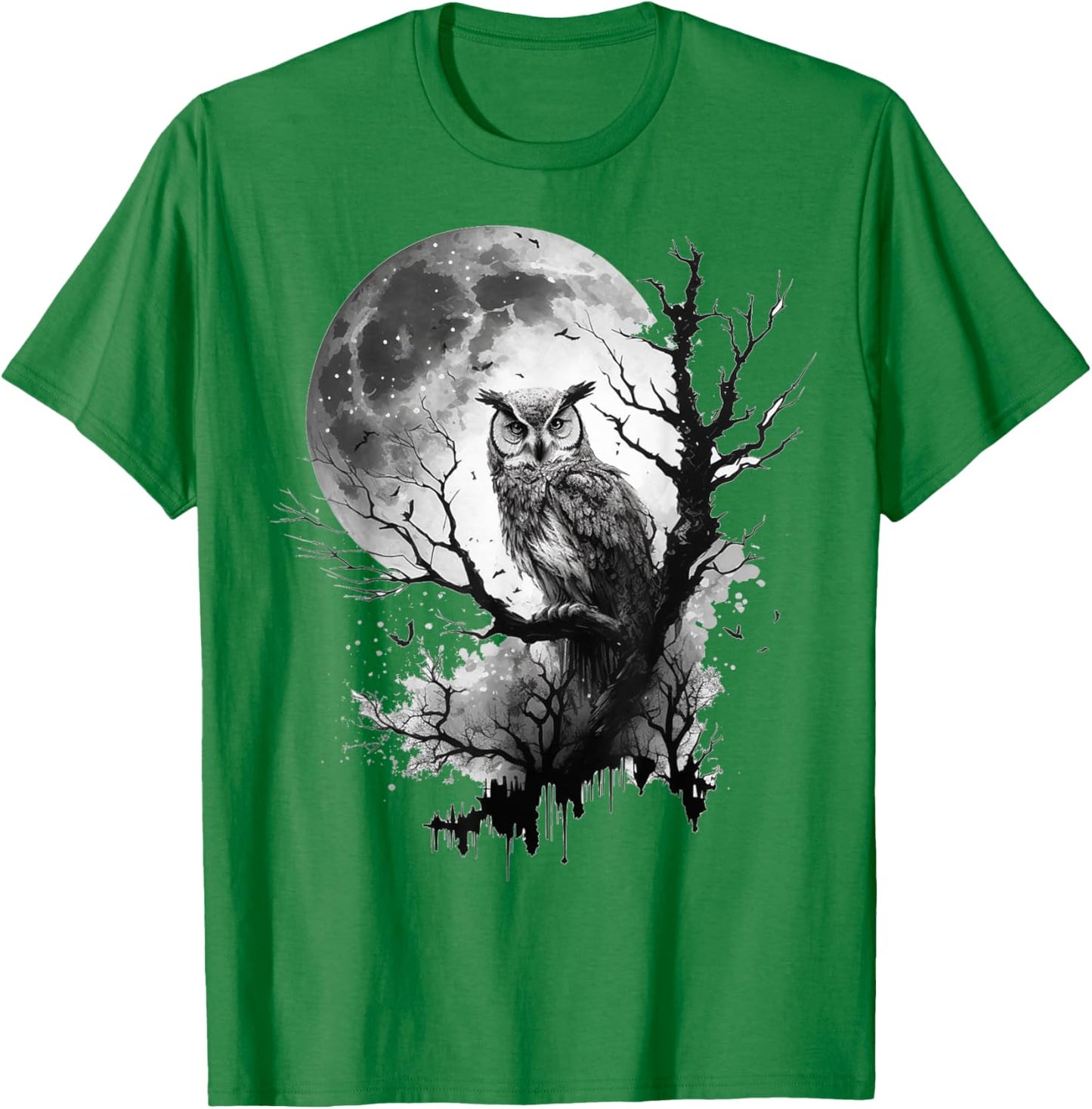Owl Moon Tree Animal Print Art Animal Lover Owl T-Shirt - T-Shirt | Irish Green
