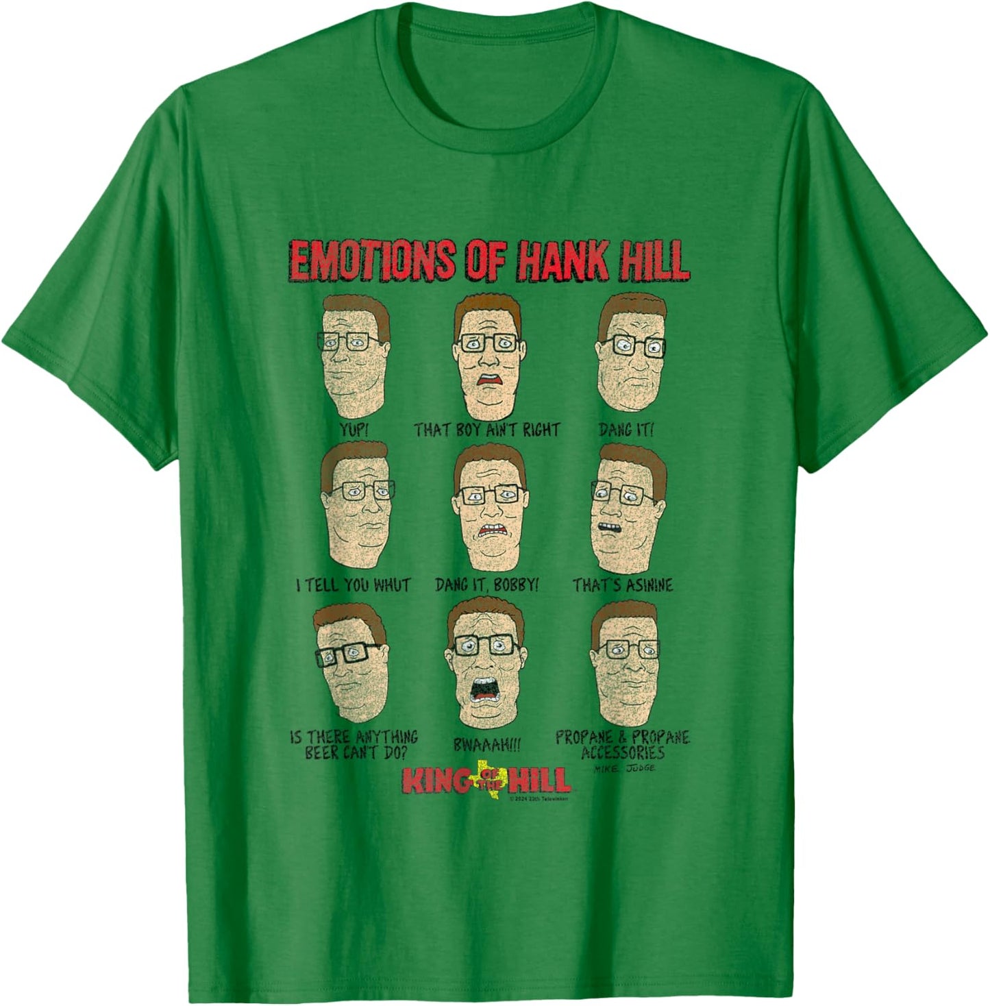King of The Hill All Emotions of Hank Hill Big Chest Poster T-Shirt - T-Shirt | Irish Green