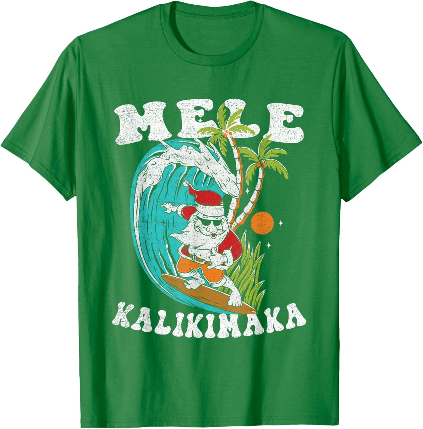 Retro Mele Kalikimaka Surfing Santa Hawaii Christmas T-Shirt - T-Shirt | Irish Green