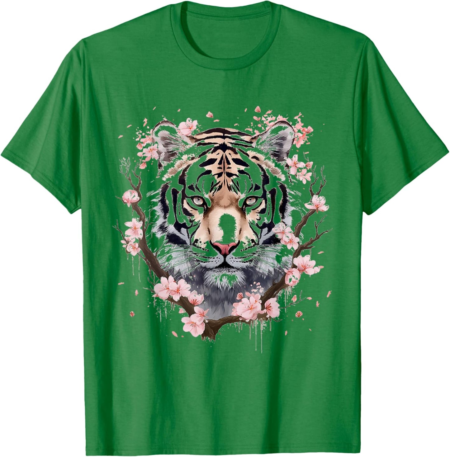 Tiger Animal Nature Motif Abstract Art Face Tiger T-Shirt - T-Shirt | Irish Green