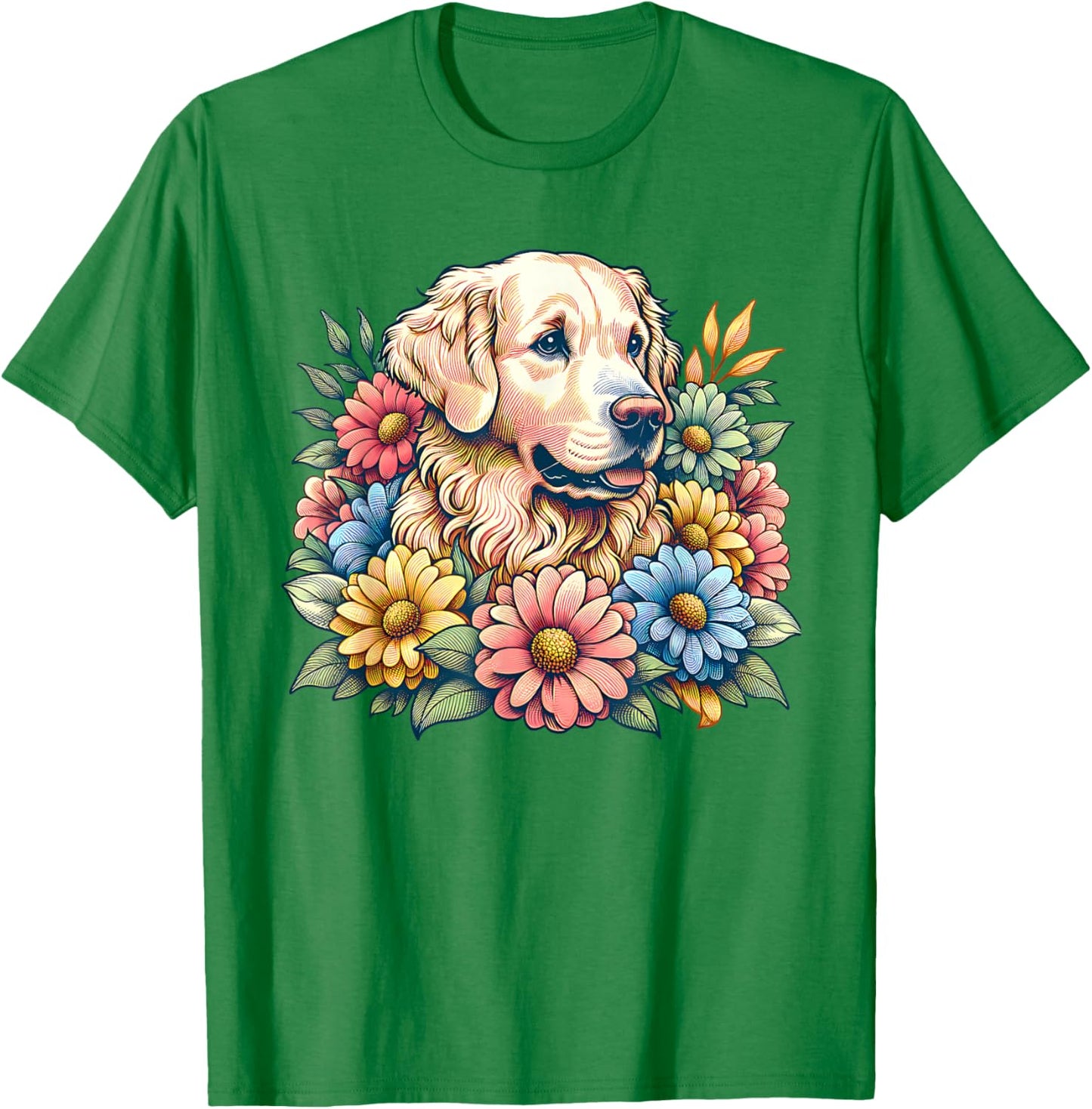 Golden Retriever Dog Summer Flowers Women T-Shirt - T-Shirt | Irish Green