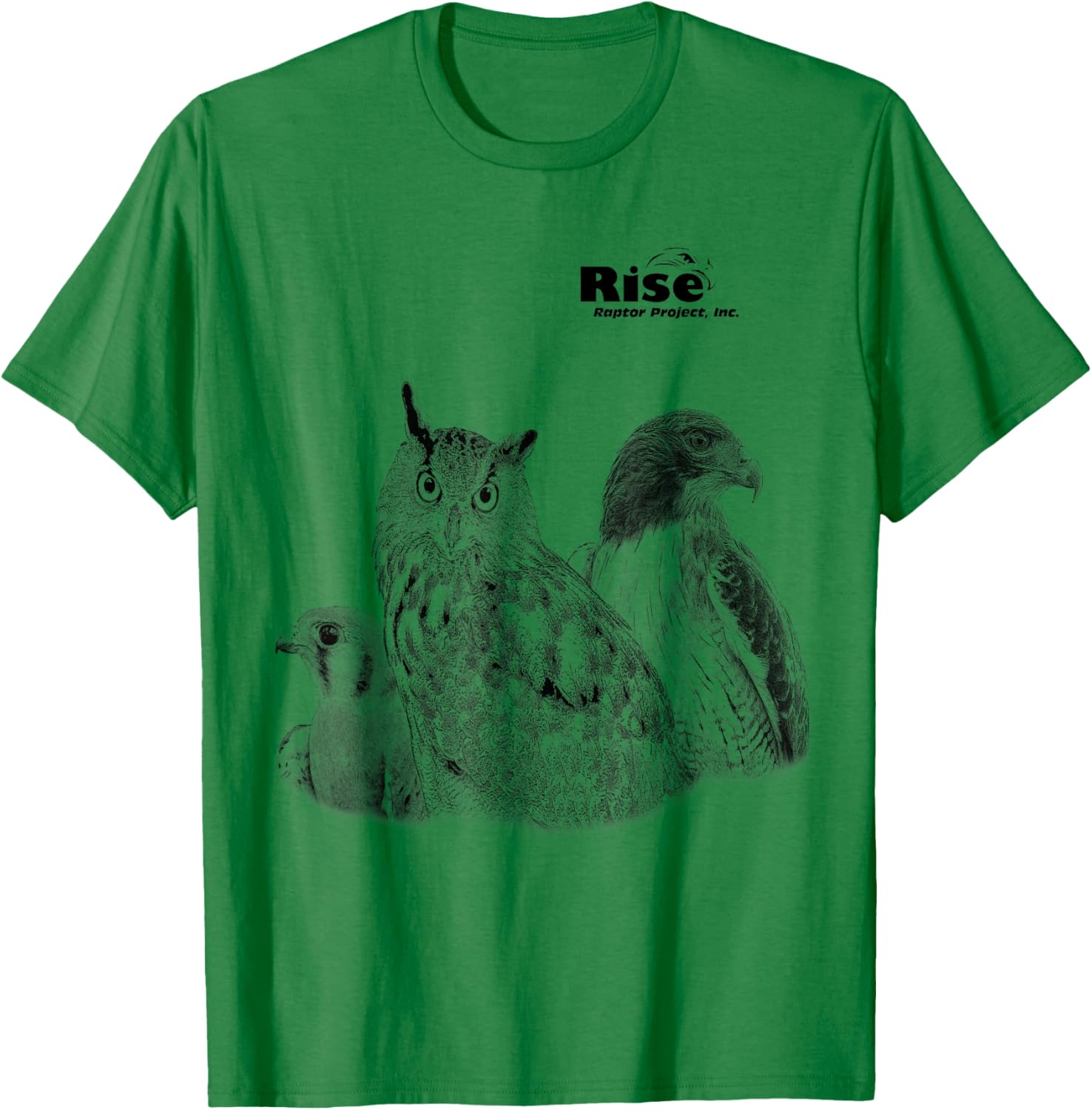 Rise Raptor Project Owl, Red Tailed Hawk, American Kestrel T-Shirt - T-Shirt | Irish Green