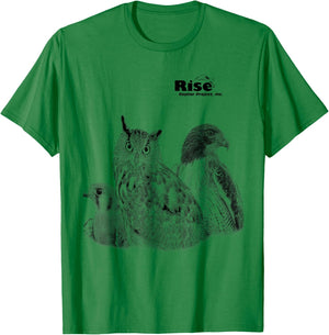 Rise Raptor Project Owl, Red Tailed Hawk, American Kestrel T-Shirt - T-Shirt | Irish Green