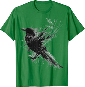 Raven Abstract Drawing Animal Art Painting Graphic Raven T-Shirt - T-Shirt | Irish Green