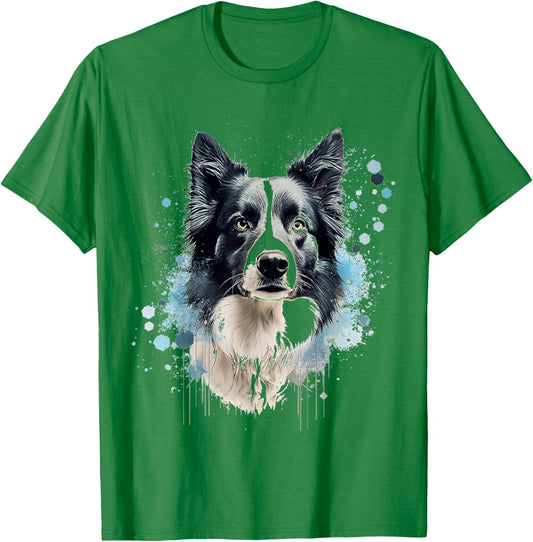 Border Collie Abstract Motif Painting Animal Border Collie T-Shirt - T-Shirt | Irish Green