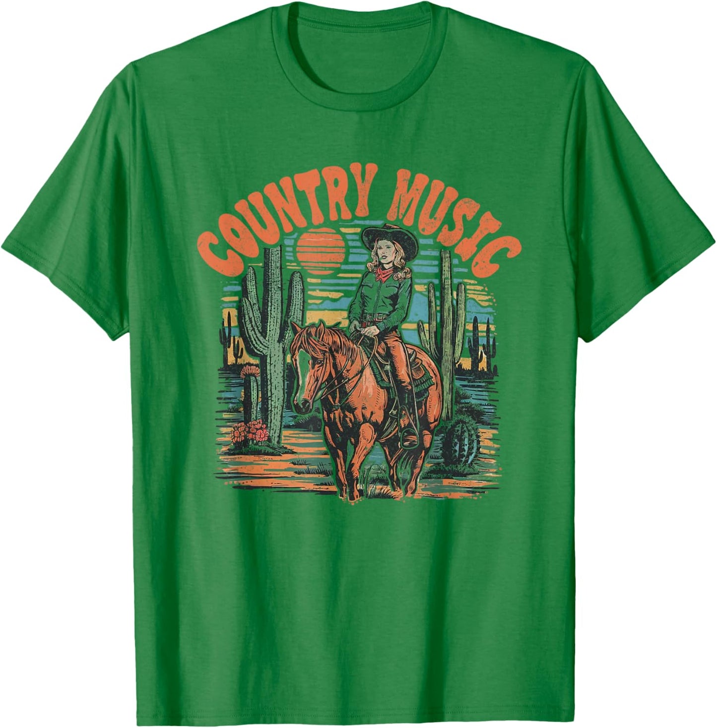 Cowgirl Horseback Western Life Rodeo Country Music T-Shirt - T-Shirt | Irish Green