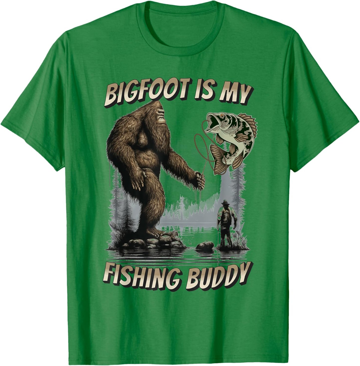Bigfoot Style Bigfoot Fishing Funny Sasquatch Fish - -Adults, Kids - Blue - Short Sleeve - Small - Classic Fit - Cotton 100% T-Shirt - T-Shirt | Irish Green