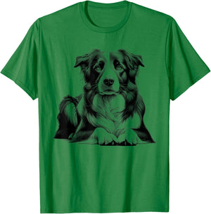 Cute Border Collie in Lying Pose T-Shirt - T-Shirt | Irish Green