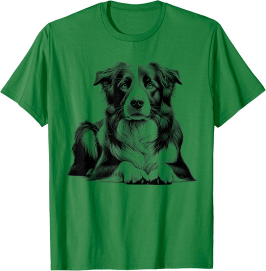 Cute Border Collie in Lying Pose T-Shirt - T-Shirt | Irish Green