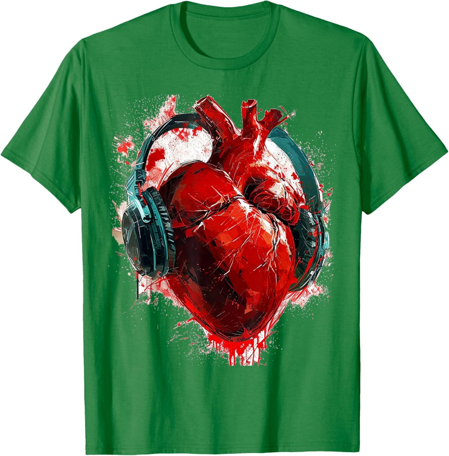 @rtY Heart Painting Headphone Art Abstract Graphic Heart , Small, White T-Shirt - T-Shirt | Irish Green