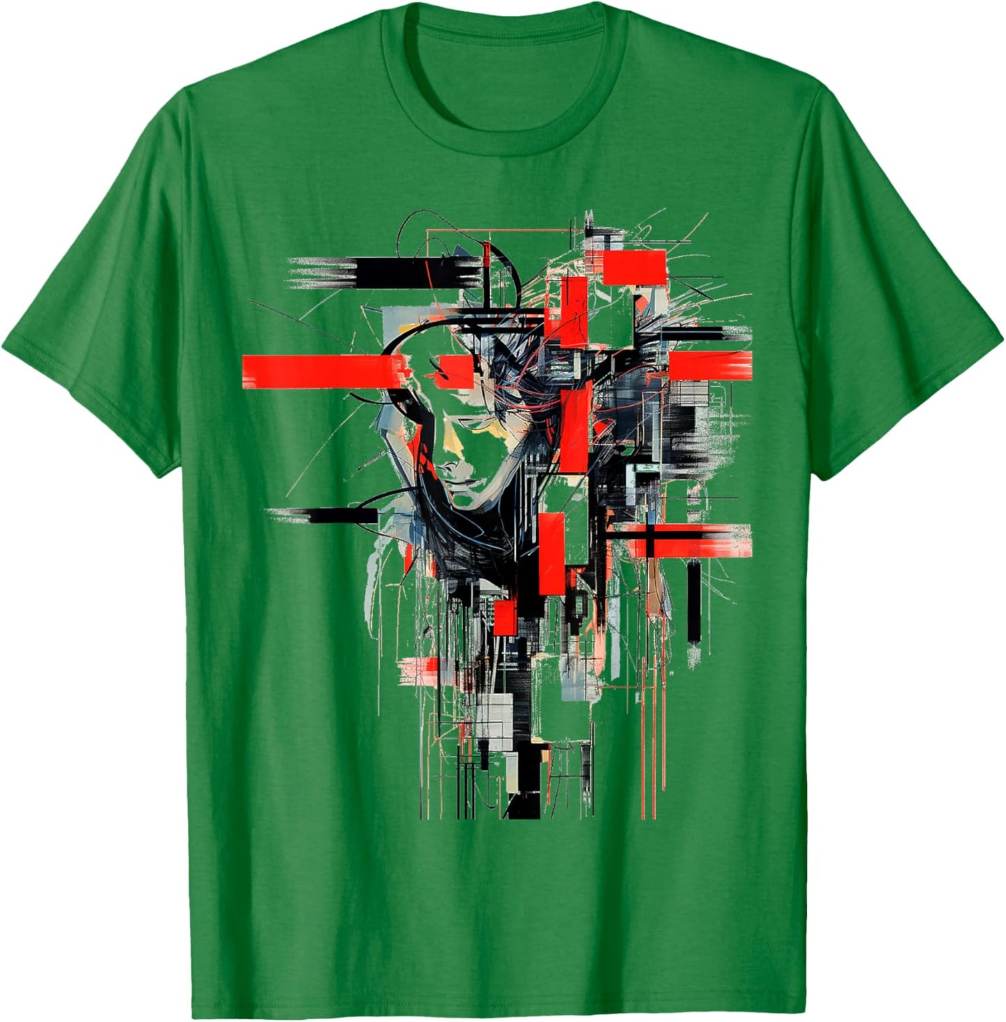 Men Abstract Art Geometric Human Face Drawing Graphic Men T-Shirt - T-Shirt | Irish Green