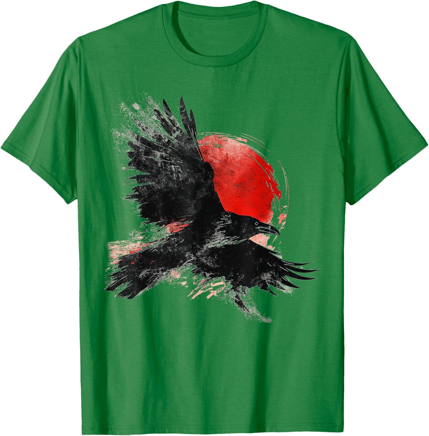 Raven Drawing Moon Painting Animal Motif Art Bird Crow T-Shirt - T-Shirt | Irish Green