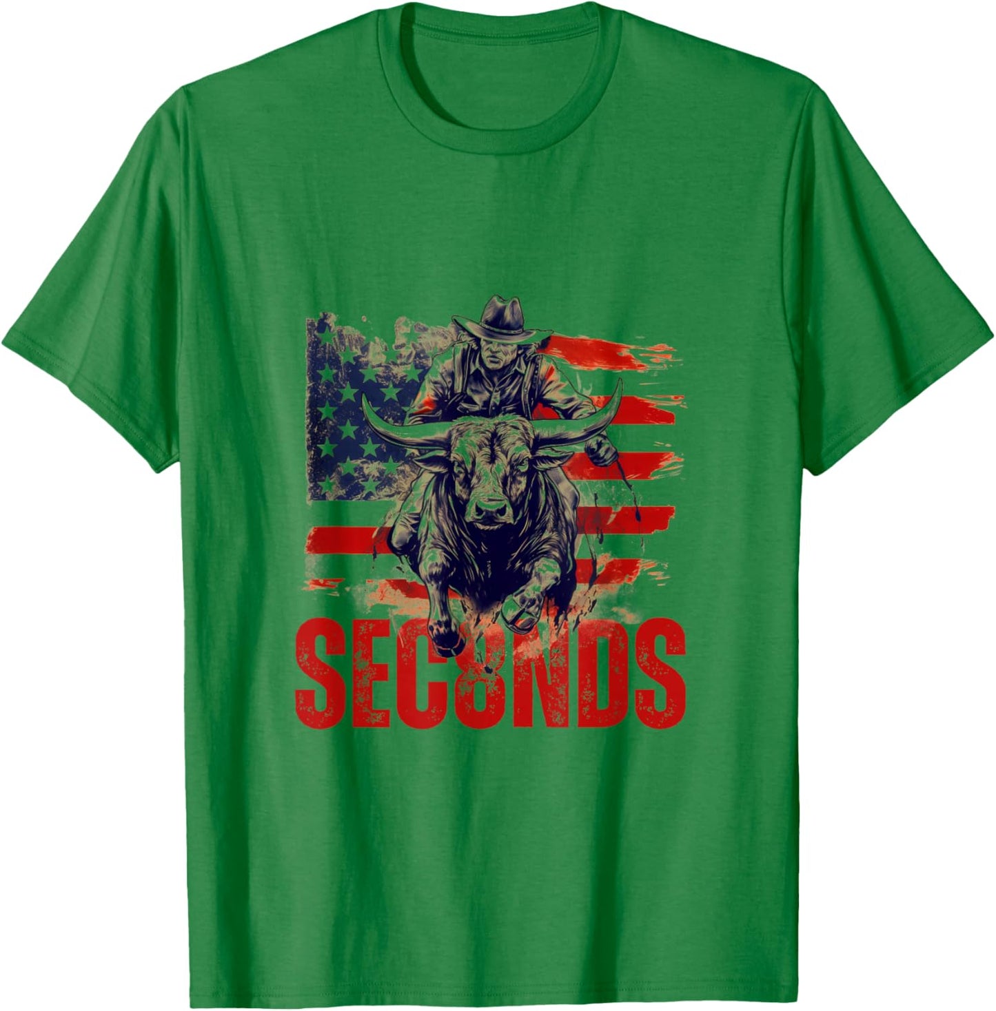 PBR Bull Riding Eight Seconds Rider USA Flag Rodeo Patriotic T-Shirt - T-Shirt | Irish Green