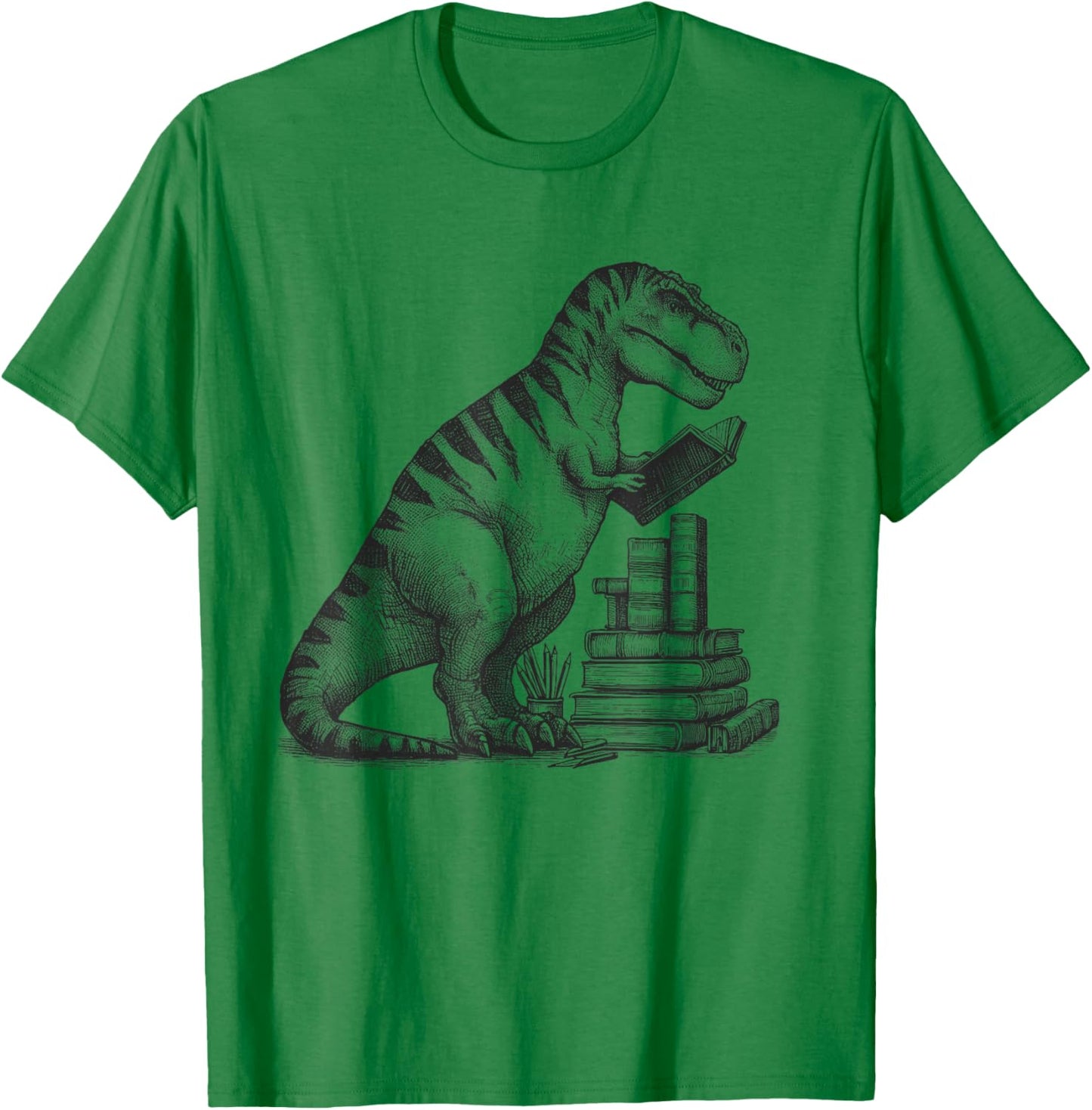 T-Rex Dinosaur Reading Book Reader Reading Lover Bookworm T-Shirt - T-Shirt | Irish Green