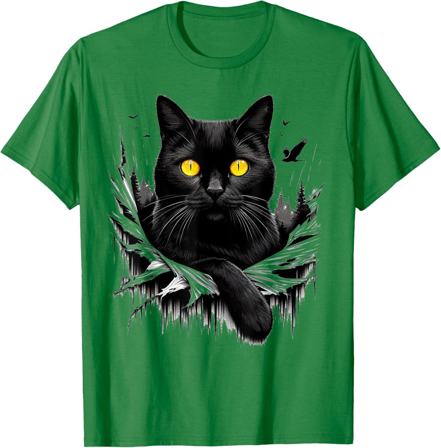 Black Cat Torn Cloth - Black Cat Yellow Eyes T-Shirt - T-Shirt | Irish Green