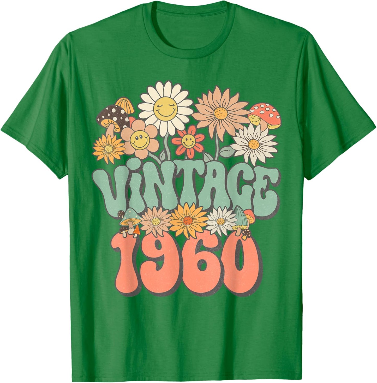 Vintage 1960 Daisy Hippie Groovy Wildflower 65th Birthday T-Shirt - T-Shirt | Irish Green