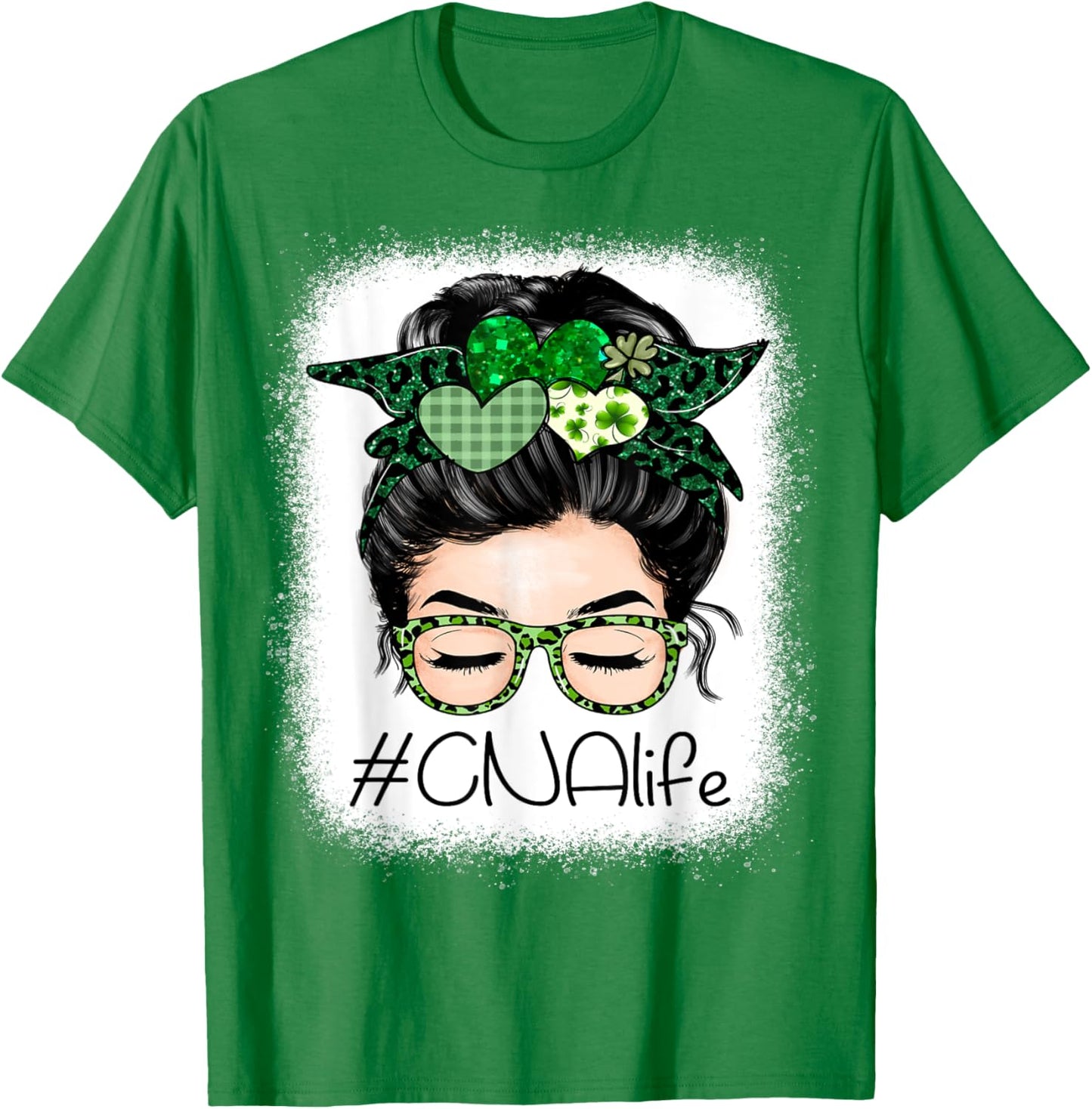 CNA Certified Nursing Assistant Messy Bun St Patrick's Day T-Shirt - T-Shirt | Irish Green