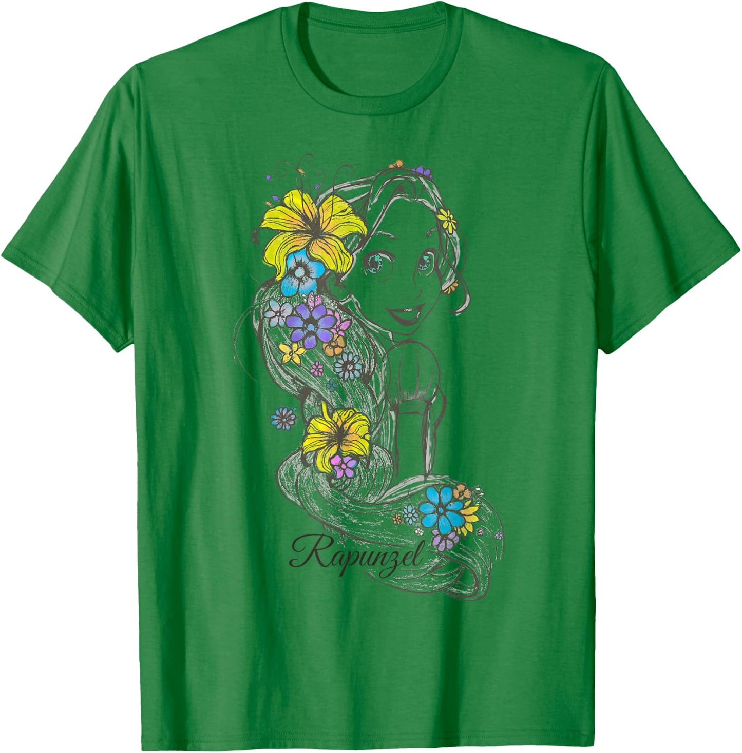 Disney Tangled Rapunzel Floral Sketch Portrait T-Shirt - T-Shirt | Irish Green