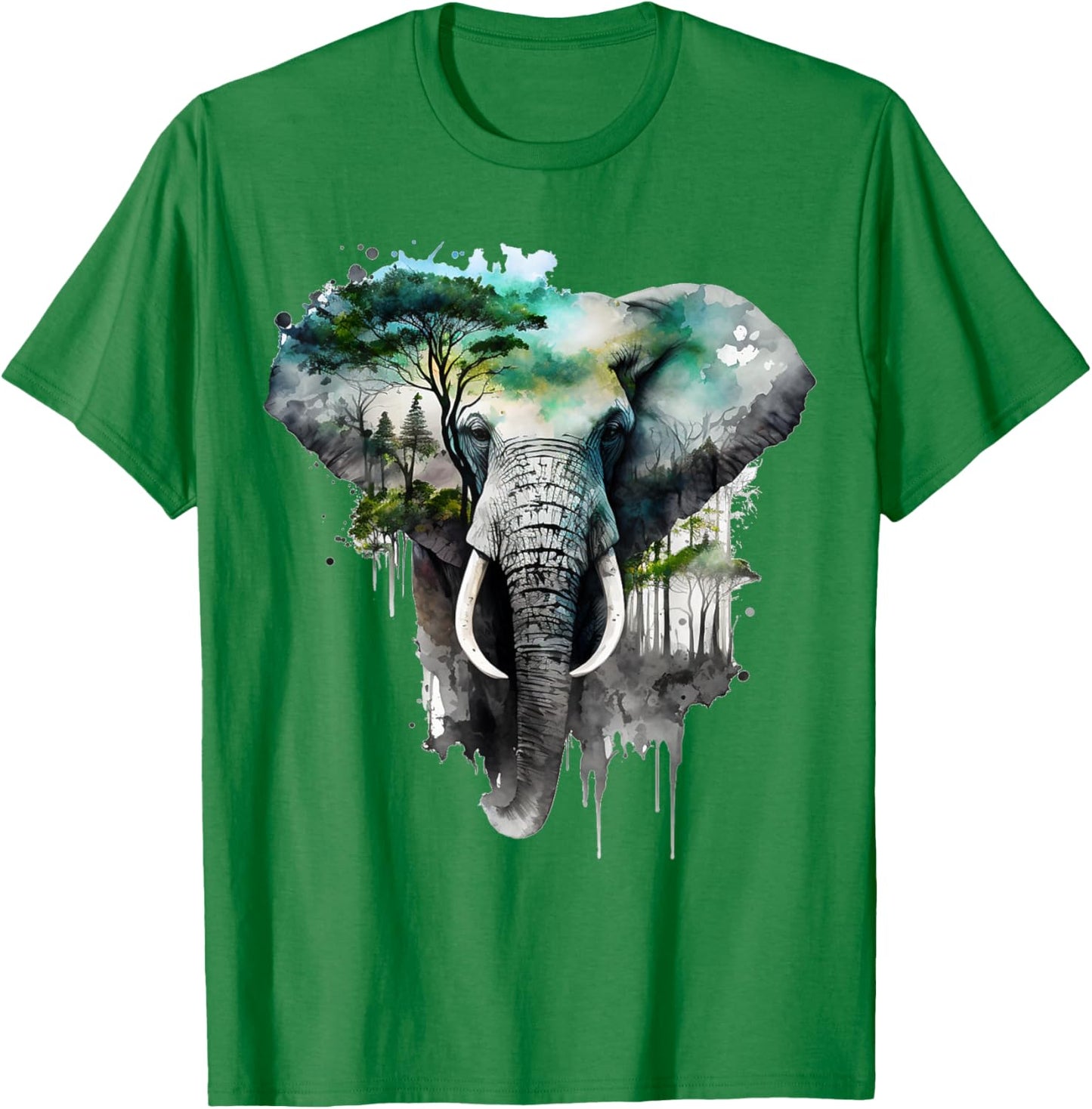 Elephant Tree Forest Animal Print Art Animal Lover Elephant T-Shirt - T-Shirt | Irish Green