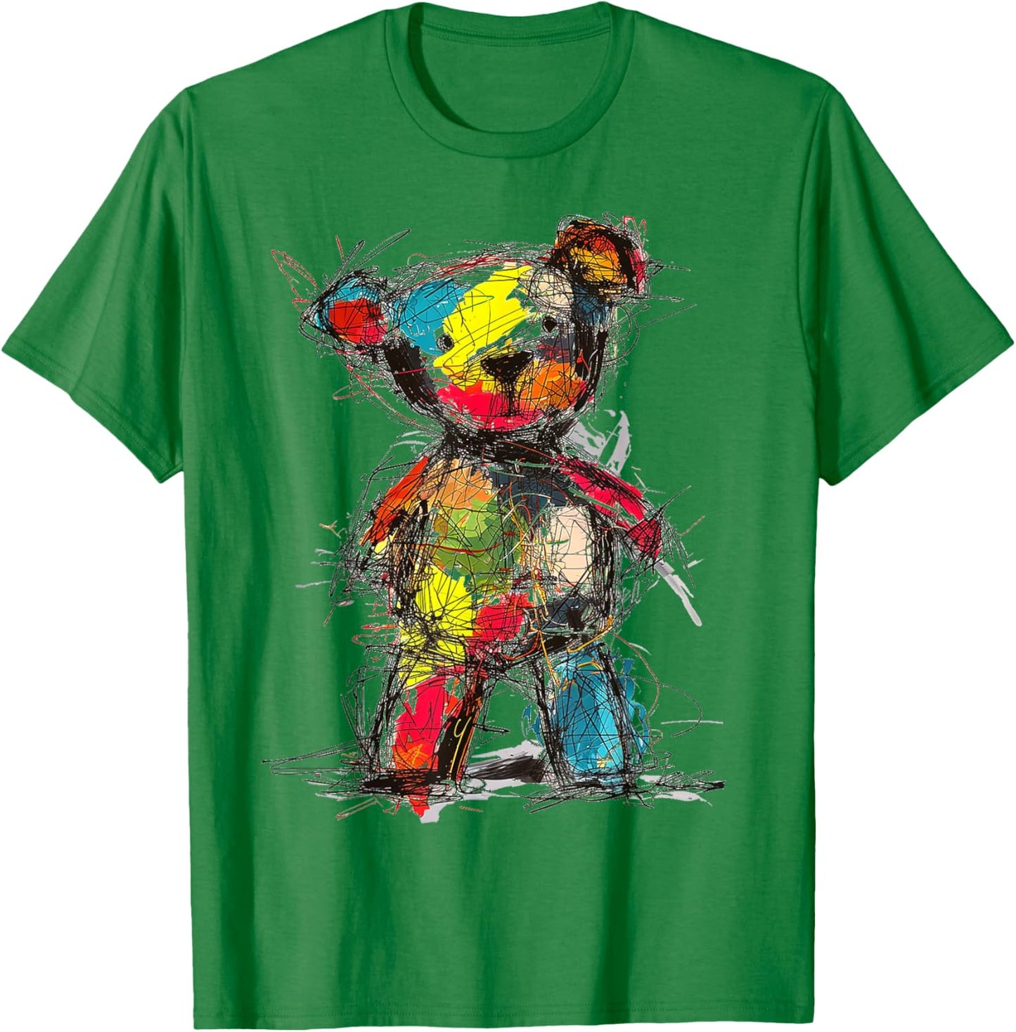 Bear Drawing Colorful Art Animal Abstract Graphic Bear T-Shirt - T-Shirt | Irish Green