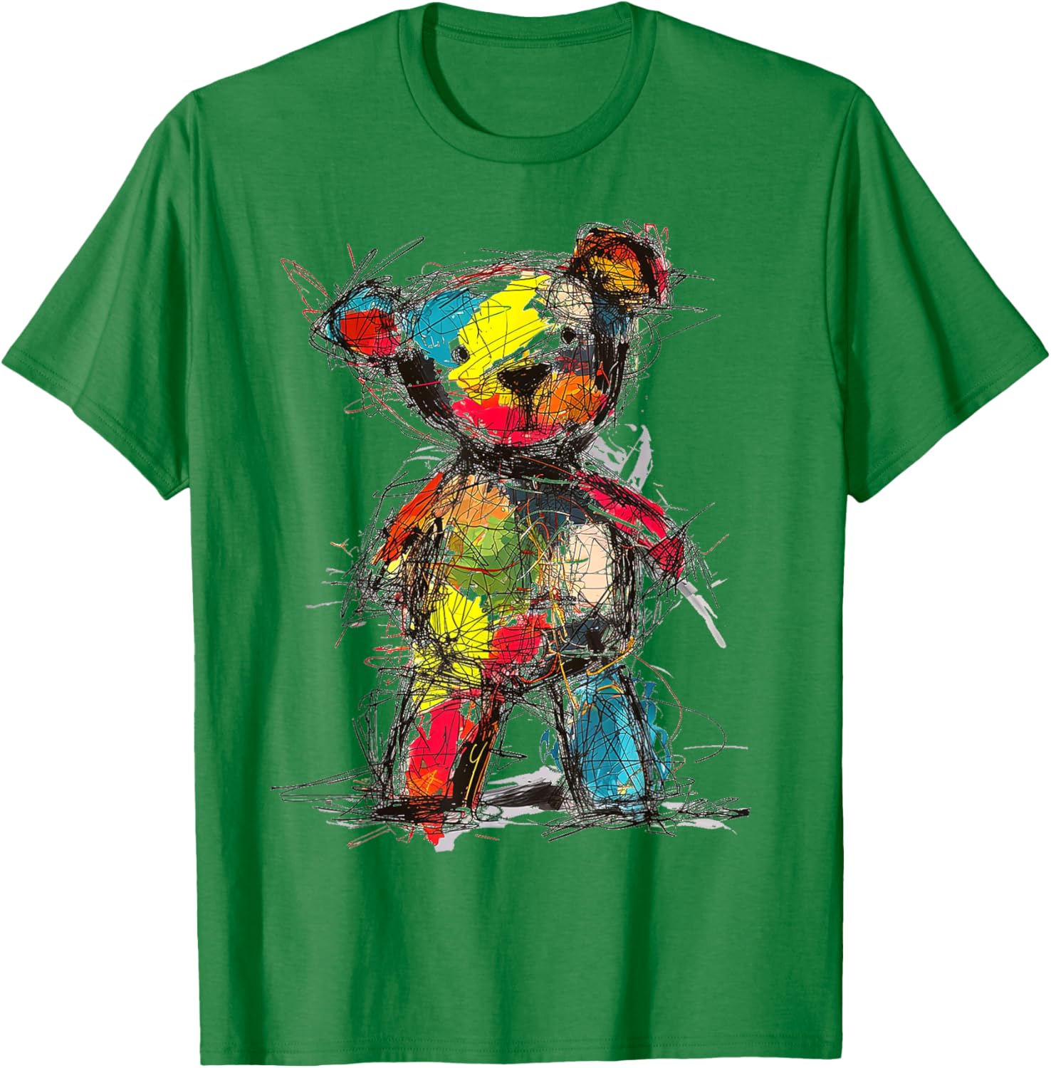 Bear Drawing Colorful Art Animal Abstract Graphic Bear T-Shirt - T-Shirt | Irish Green